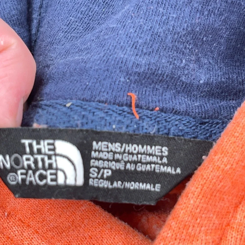North Face Hoodie Men Small Orange Blue Sweatshirt Sweater Spell Out Outdoor A67